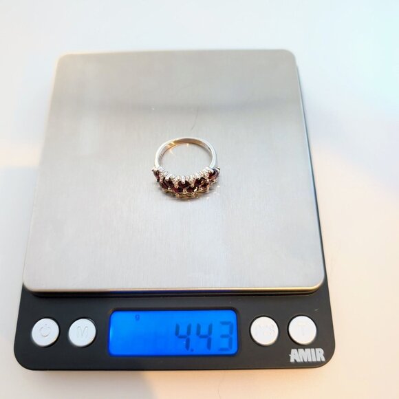 Sterling Silver Band Ring With Cushion Checkerboard Cut Rhodolite Garnet Size 9 - Picture 8 of 11